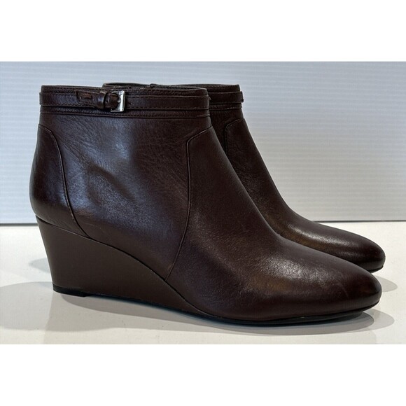 Naturalizer Contour Wedge Booties Brown Leather Zip Ankle Boots Women's 8 - Picture 1 of 14